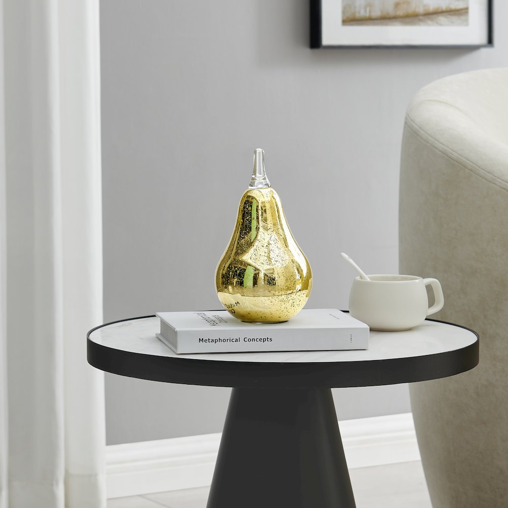 Alloya Pear Decorative Accent Tabletop Glass Sculpture Figure - Gold. Picture 3