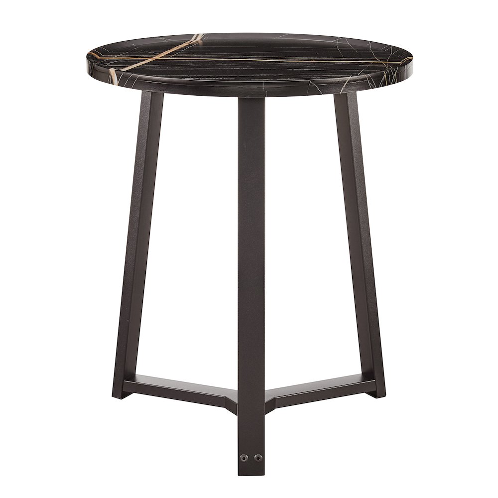 Harper Midcentury Round Raised Lip Edge Side Accent Table - Black Marble/Black. Picture 13