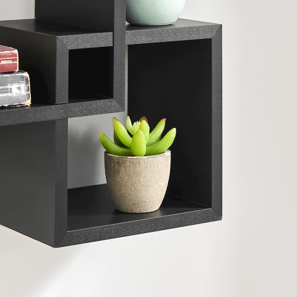 Blocchetto Intersecting Cubes Wall Shelf - Horizontal/Vertical - Black. Picture 9