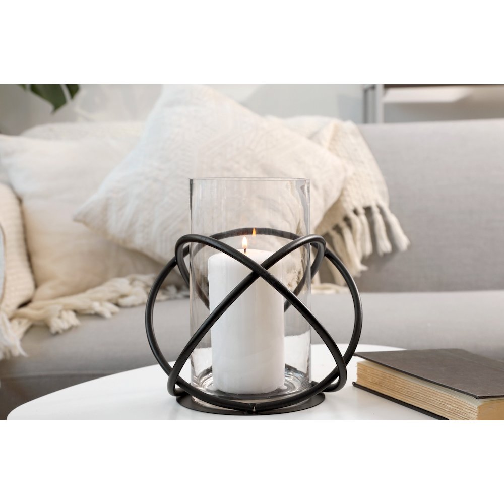 Large Metal and Glass Orbits Hurricane Candleholder. Picture 5