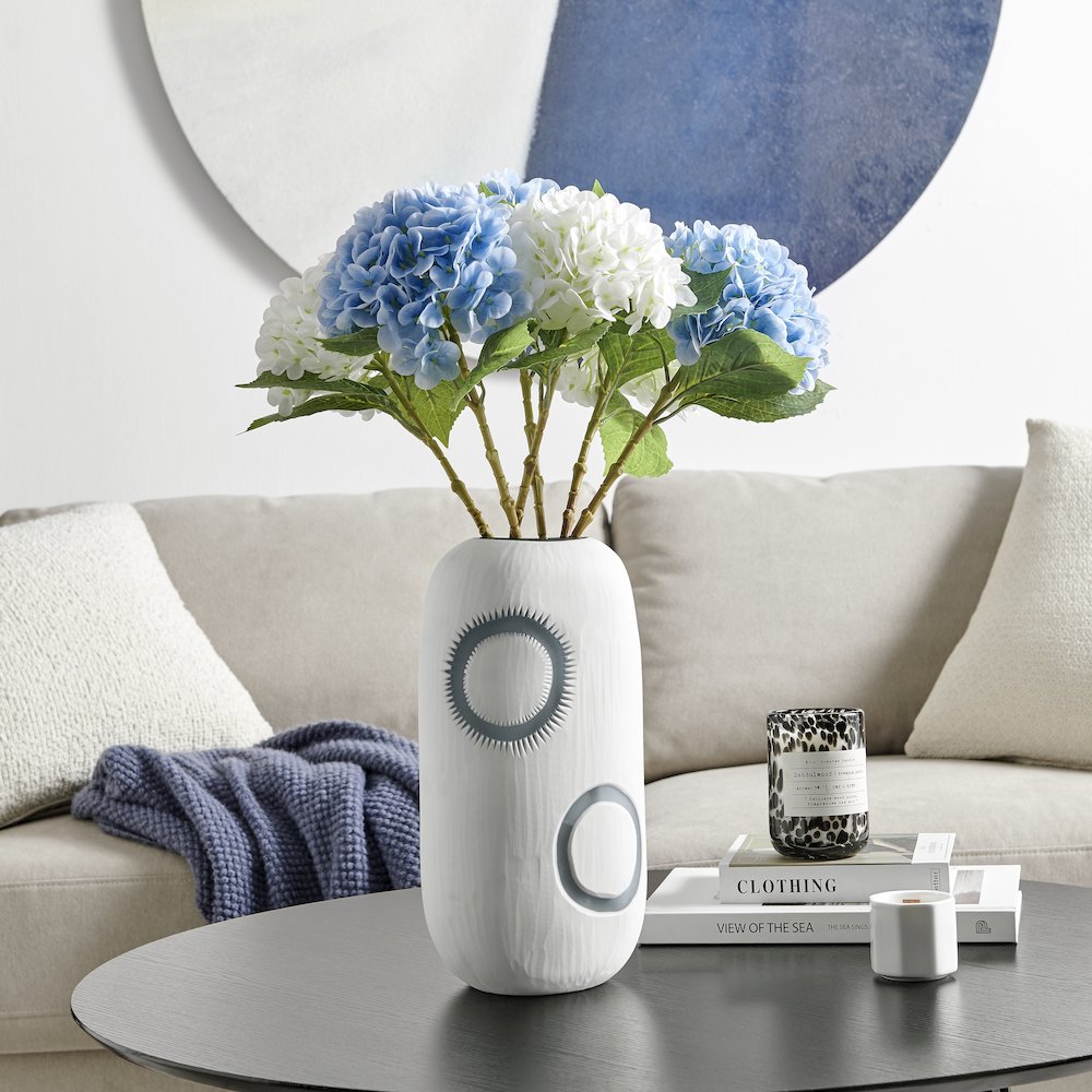 Elara Matte White Navy Oval Opening Tabletop Glass Vase - Cylindrical Large. Picture 4