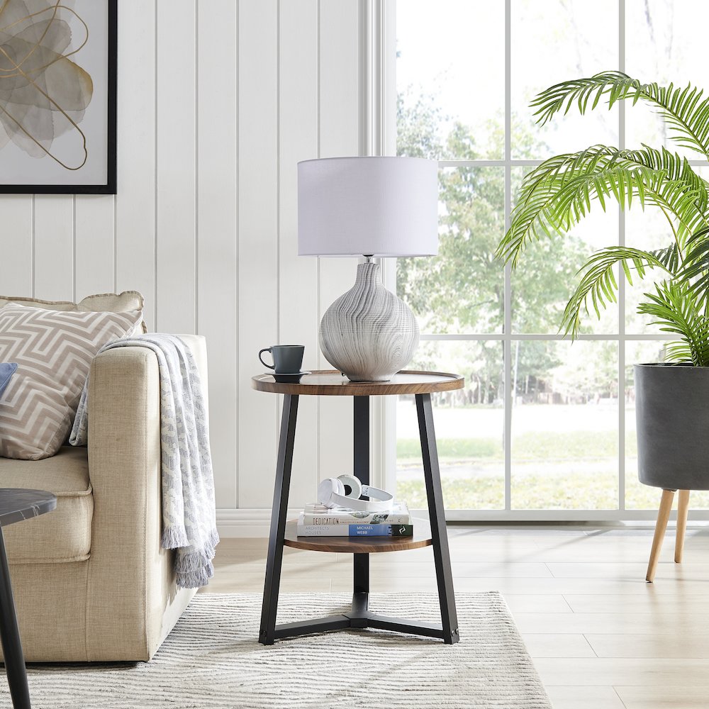 Mason Round 2-Tier Side Accent Table Raised Lip Edge Tabletop - Walnut/Black. Picture 2
