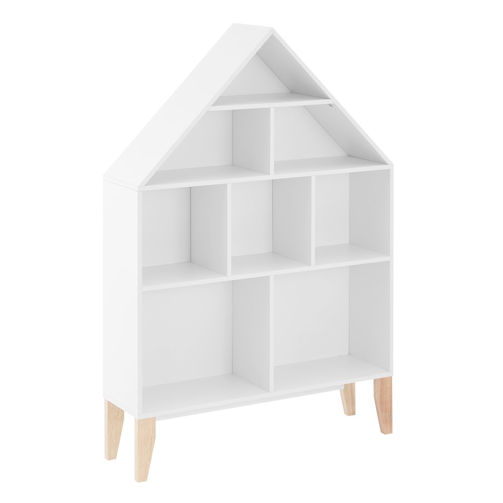 Steiner White Dollhouse 8-Compartment Kids Freestanding Bookshelf - Beech Legs. Picture 12