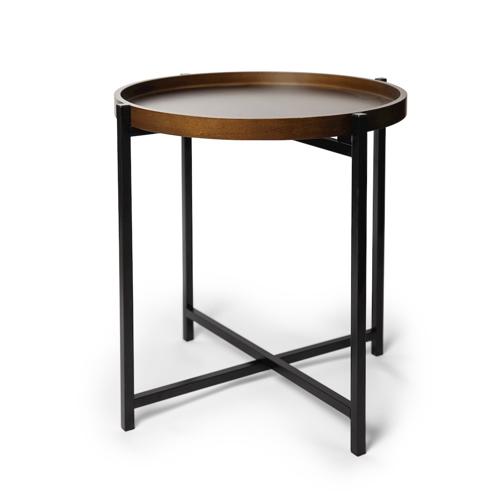 Mid-century Modern Round Side Table with Removable Wood Tray. Picture 1