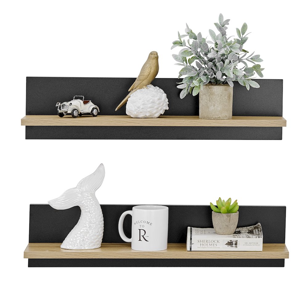Repose Display Photo Ledge Shelf Set of 2 - Black/Chestnut. Picture 10