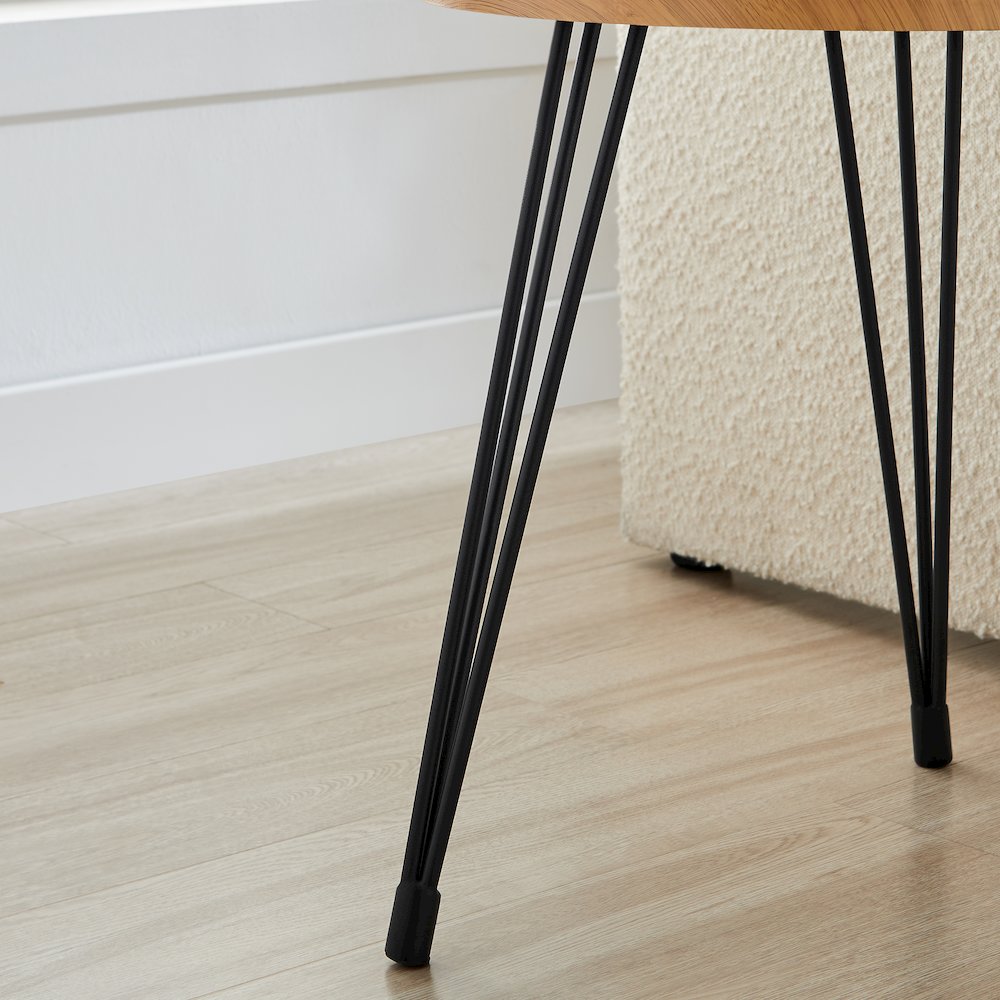 Tadao Raised Lip Edge Side Table with Black Metal Hairpin Legs - Round - Bamboo. Picture 9