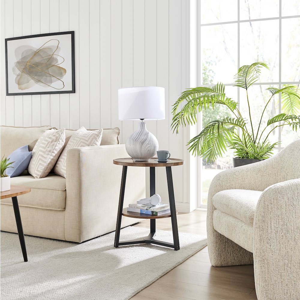 Mason Round 2-Tier Side Accent Table Raised Lip Edge Tabletop - Walnut/Black. Picture 9