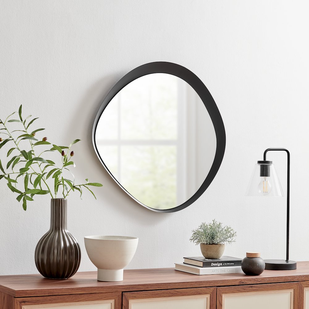 Sonya 24-inch Contemporary Round Wall Mirror with Raised Black Iron Frame. Picture 5