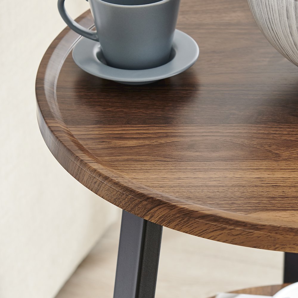 Mason Round 2-Tier Side Accent Table Raised Lip Edge Tabletop - Walnut/Black. Picture 10