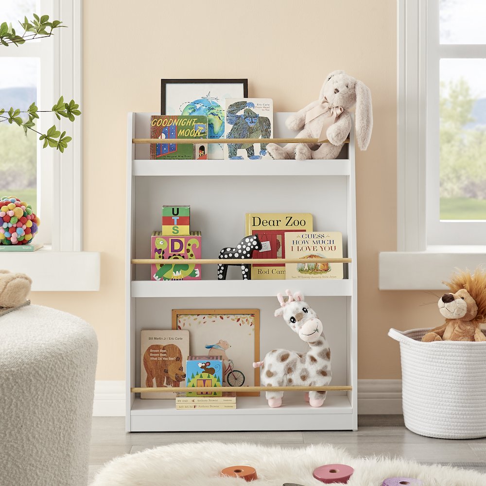 Steiner White 3-Tier Kids Book Magazine Freestanding Bookcase - Wood-Toned Rods. Picture 2
