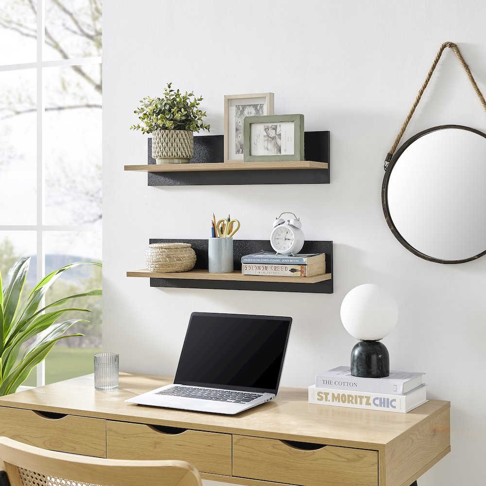Repose Display Photo Ledge Shelf Set of 2 - Black/Chestnut. Picture 4