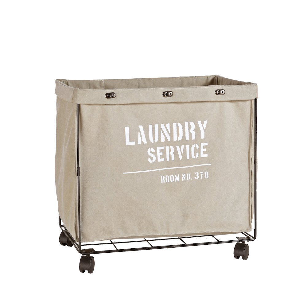 Army Canvas Laundry Hamper on Wheels. Picture 1