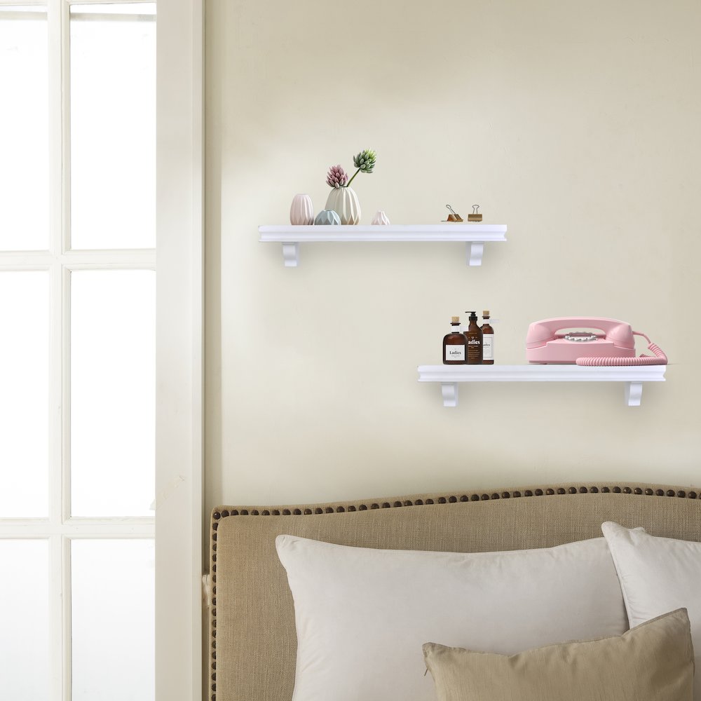 Decorative 24" Wall Décor Display Ledge Shelves – (Set of 2) - White. Picture 3