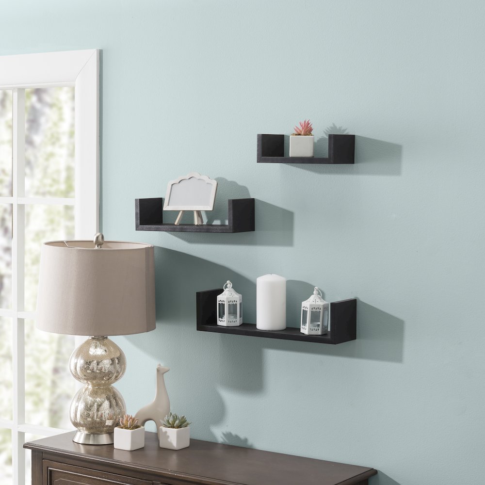 Floating 'U' Laminated Walnut Veneer Shelves (Set of 3). Picture 4