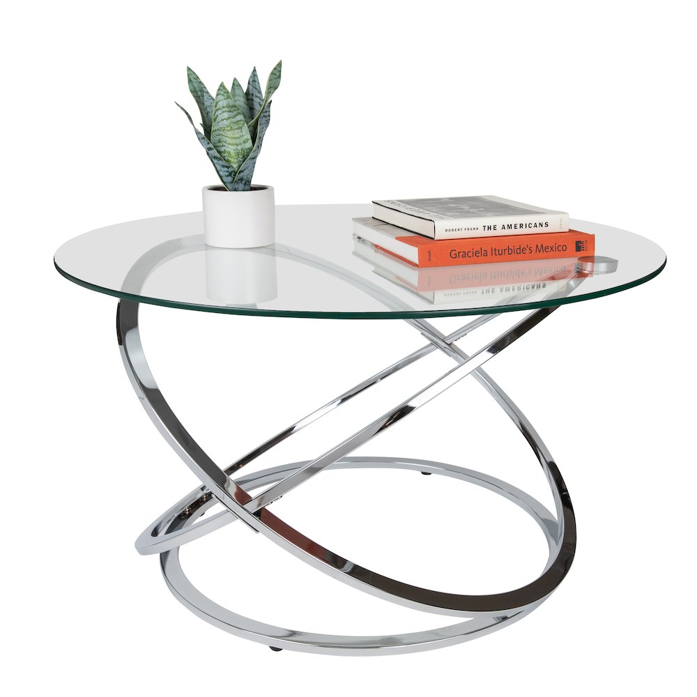 Galaxy Chrome and Tempered Glass Round Coffee Table. Picture 10