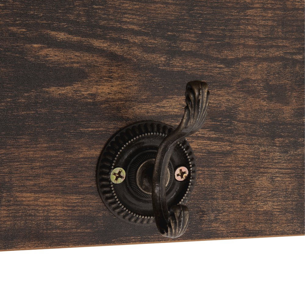 Utility Wall Shelf with Hooks - Aged Wood. Picture 5