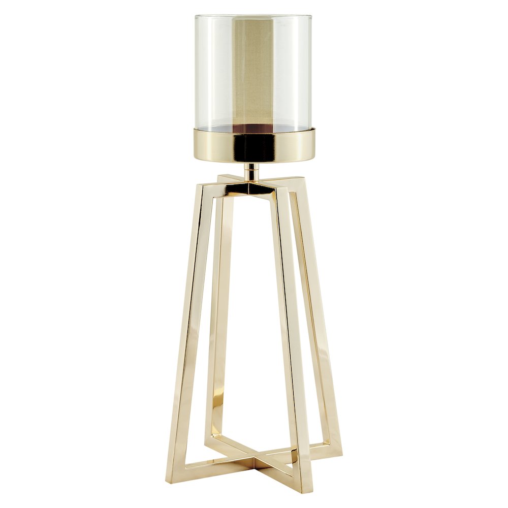 Maeve Tinted Glass Warm Gold Pedestal Hurricane Candle Holders - Set of 2. Picture 12