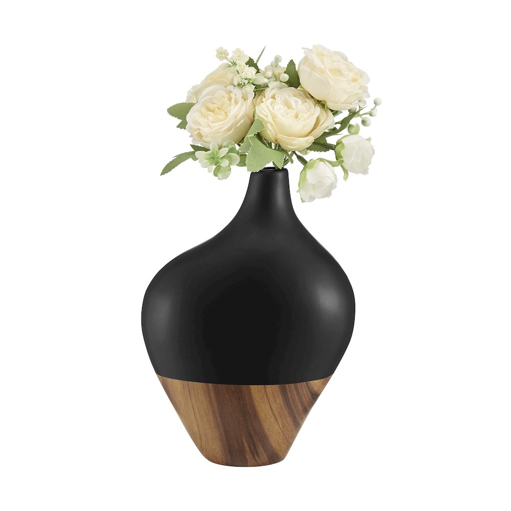 Milo Canteen Asymmetrical Modern Two Tone Tabletop Vase - Black and Walnut. Picture 7