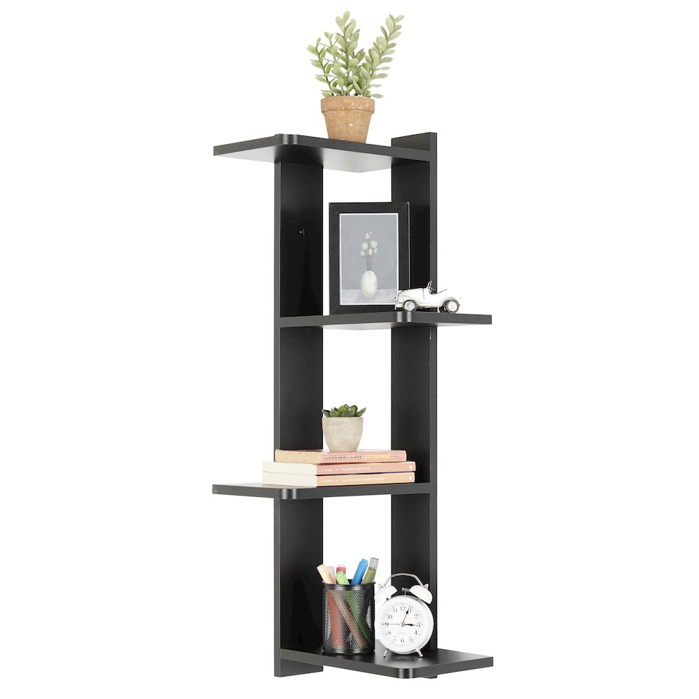 Alvar Corner 4-Tier Floating Ledge Column Wall Shelf - Black. Picture 12