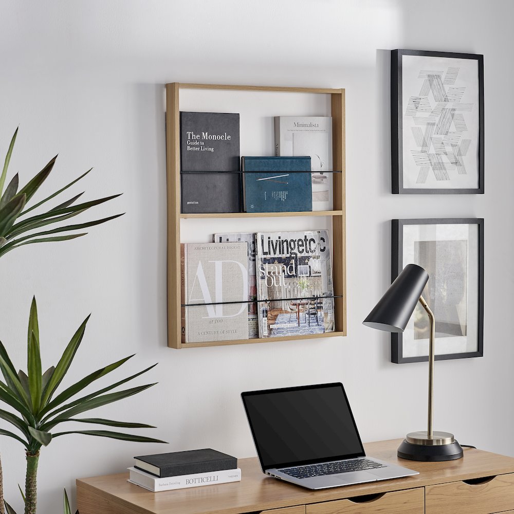 Steiner Beech Square 2-Tier Kids Book or Toy Figure Wall Bookshelf - Black Rods. Picture 9