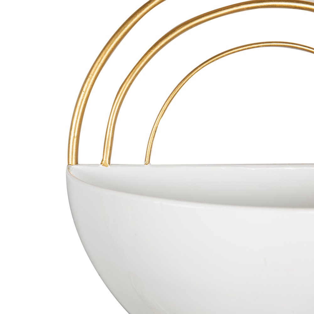 Crescent 3-Piece Metal Wall Planter Set - White with Gold Detail. Picture 10