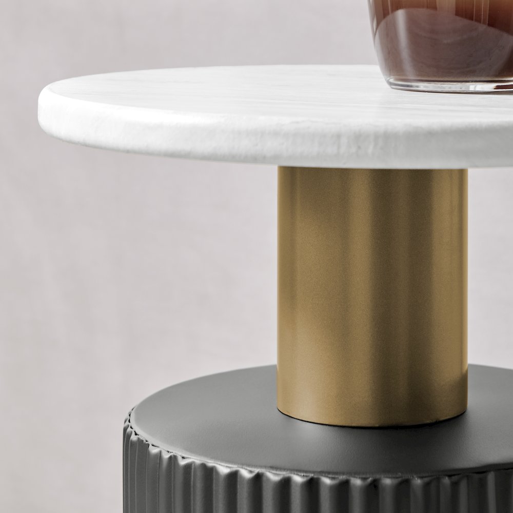 Fritz Column Side Accent Table Black Base Gold Metal Column Faux Marble Laminate. Picture 7