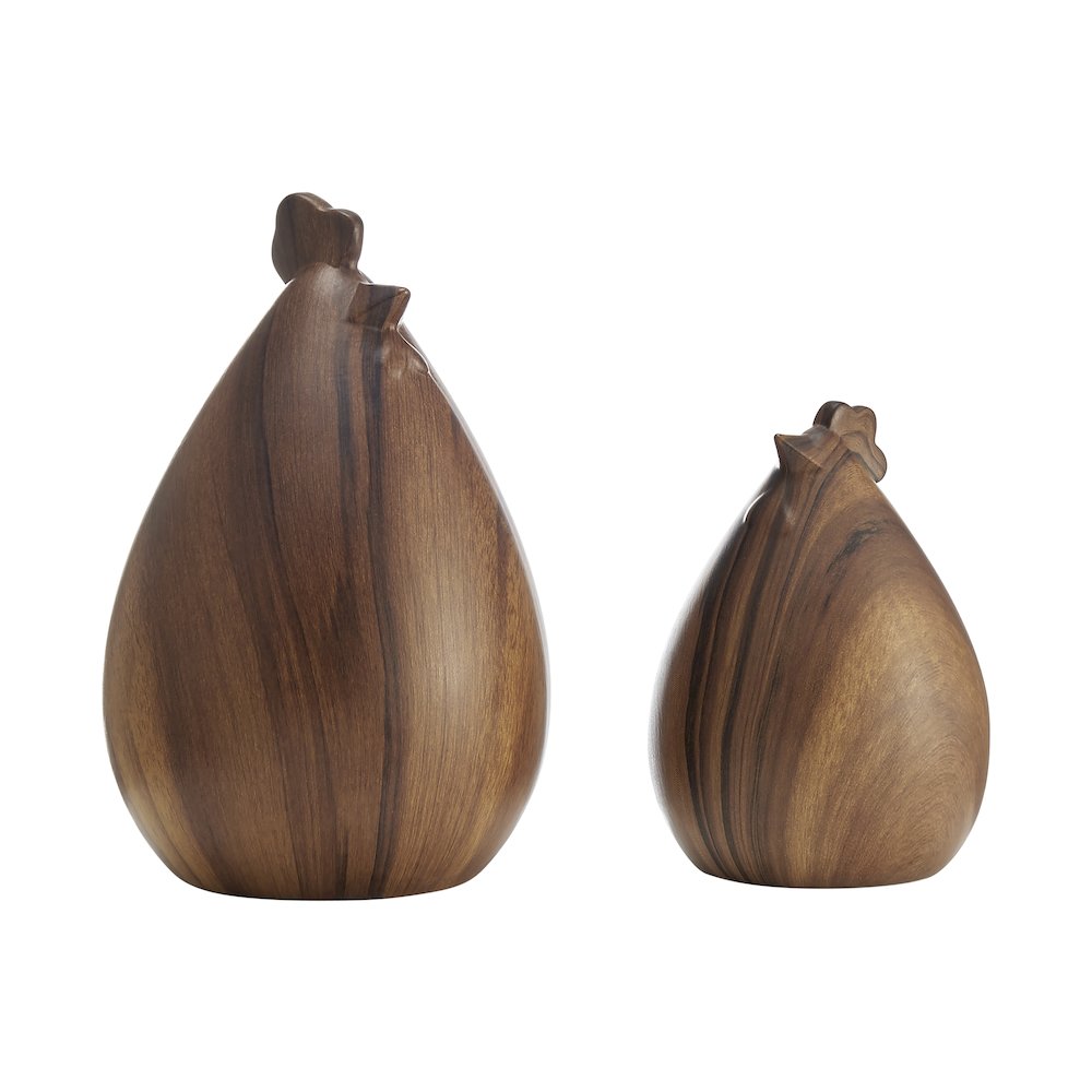 Hona Set of 2 Modern Walnut Finish Tabletop Hen Chicken Sculpture Figures. Picture 7