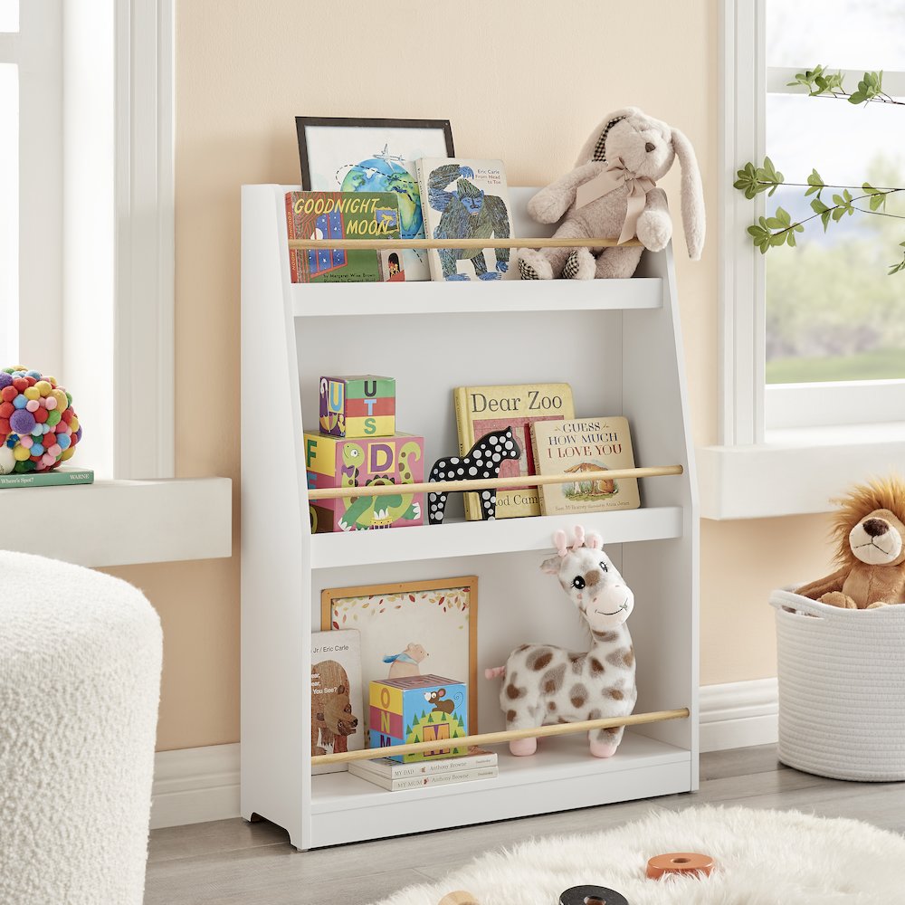 Steiner White 3-Tier Kids Book Magazine Freestanding Bookcase - Wood-Toned Rods. Picture 6