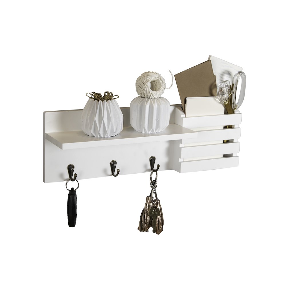 Utility Shelf with Pocket and Hanging Hooks - White. Picture 13