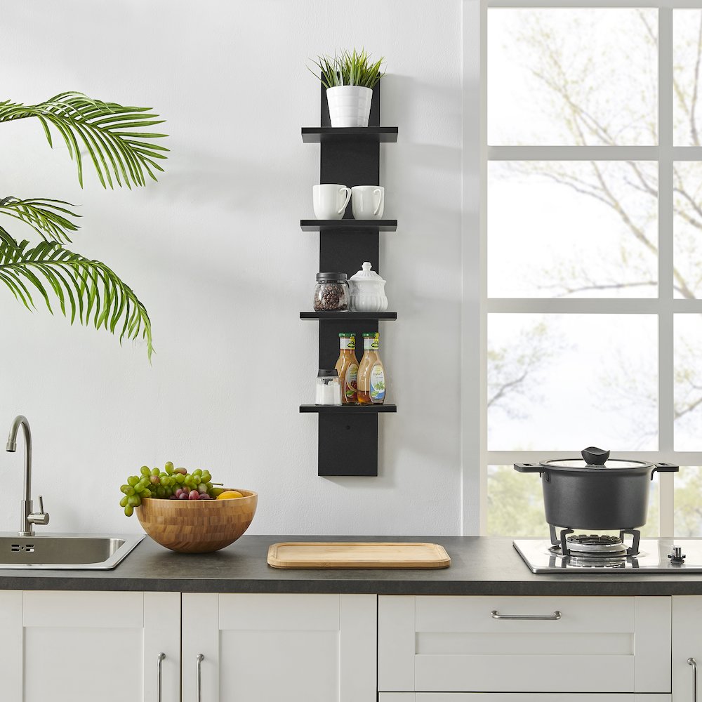 Arica Utility Column 4-Tier Spine Wall Shelves - Black. Picture 6