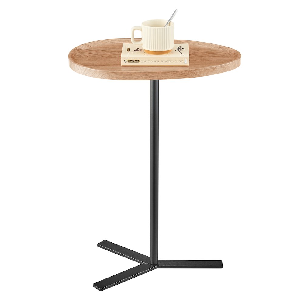 Carter Oval Teardrop Couch-Side Accent C-Table Y-Shape Leg - Natural Brown/Black. Picture 10