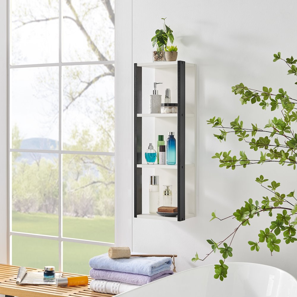 Recife Vertical 3-Tier Modern Shadow Box Cube Display Wall Shelf - White/Black. Picture 9
