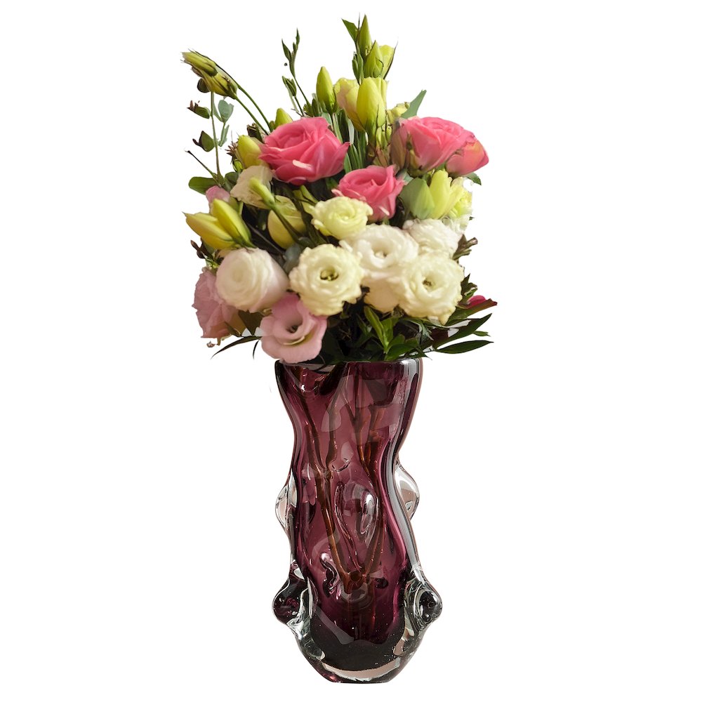Sylvan Nodular Avant-Garde Sculpted Glass Grape Burgundy Purple Tabletop Vase. Picture 7