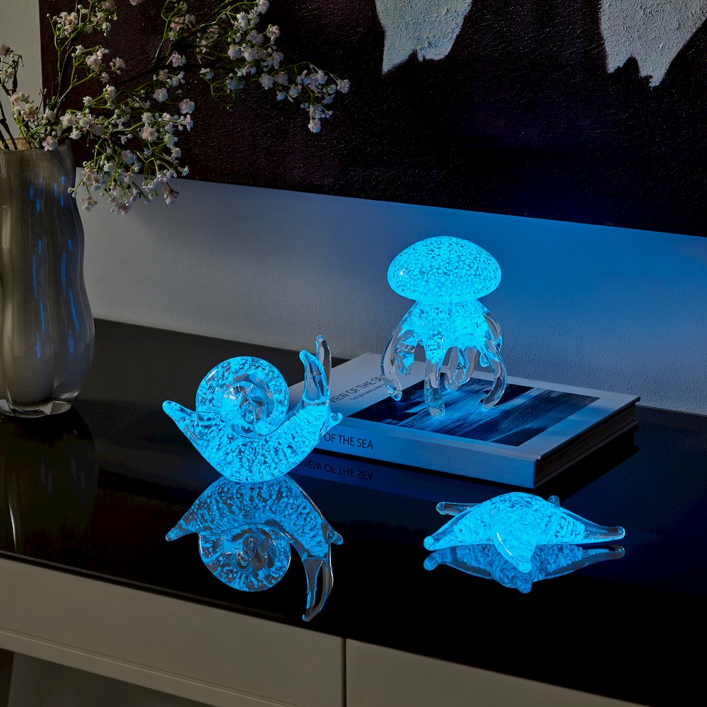 Lorelei Glow-in-the-Dark Glass Sculptures Set of 3 - Starfish, Snail, Jellyfish. Picture 3