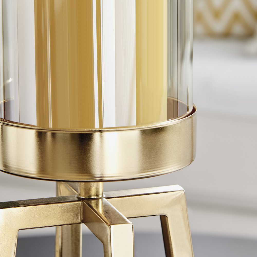 Maeve Tinted Glass Warm Gold Pedestal Hurricane Candle Holders - Set of 2. Picture 7