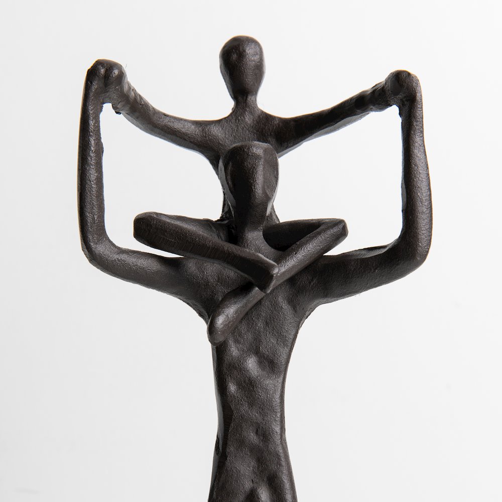 Proud Father Holding Child on Shoulders Iron Sculpture Statue. Picture 5