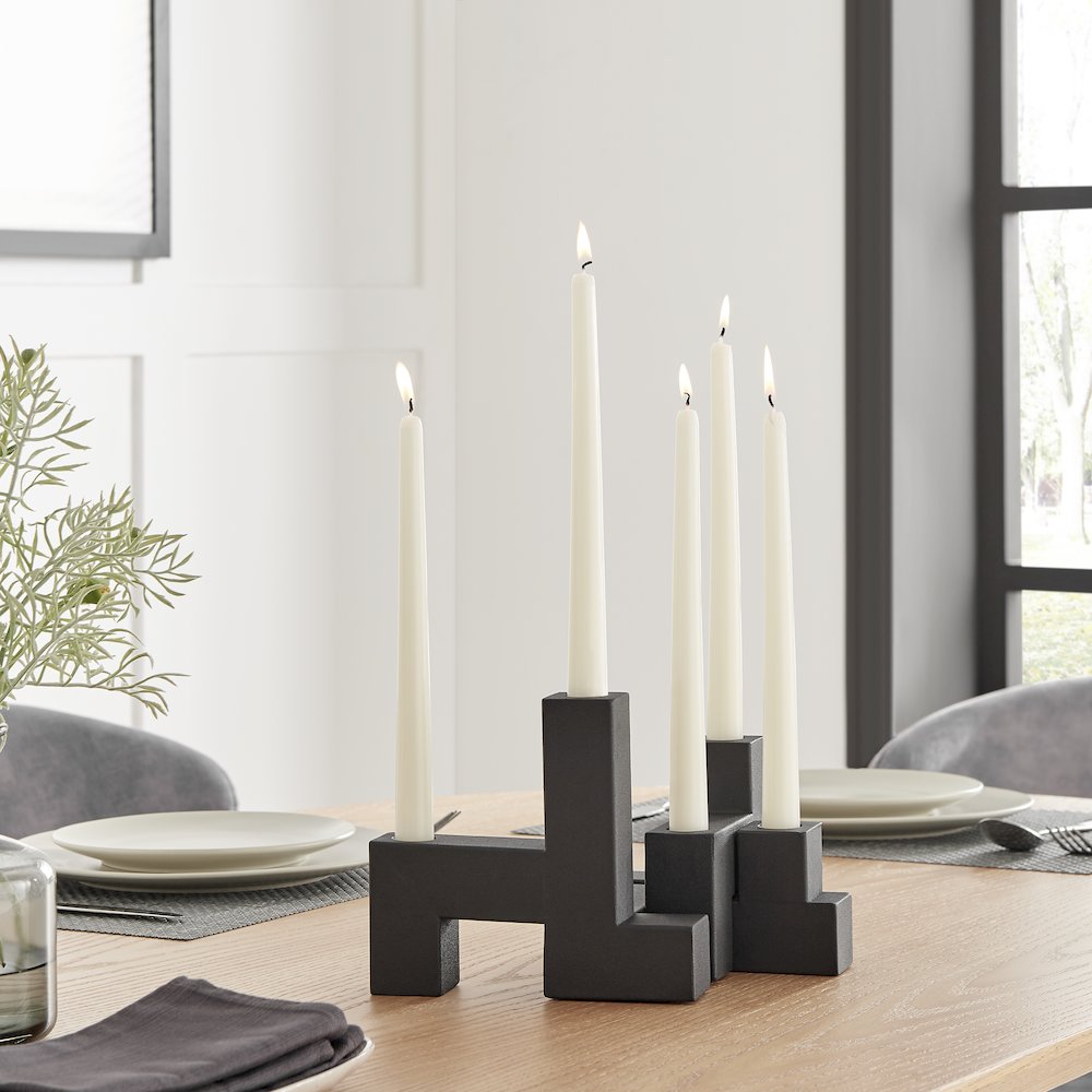 Contemporary Black Metal 2-Piece Stacking Candelabra Taper Candle Holder Set. Picture 6