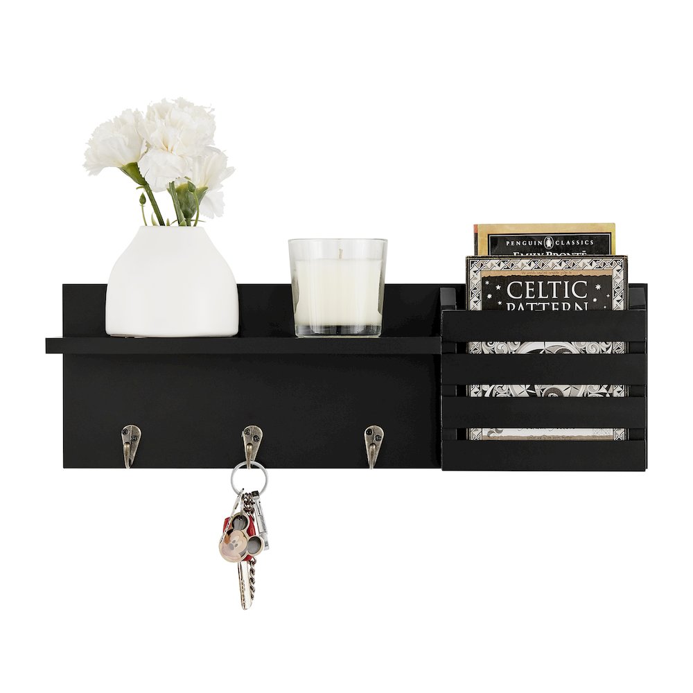 Utility Shelf with Pocket and Hanging Hooks - Black. Picture 9