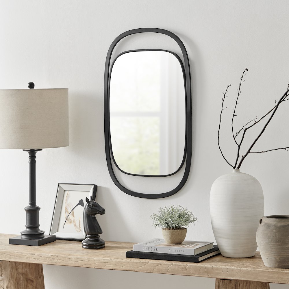 Sonya 29.6-inch Contemporary Rectangular Wall Mirror with Black Iron Frame. Picture 5