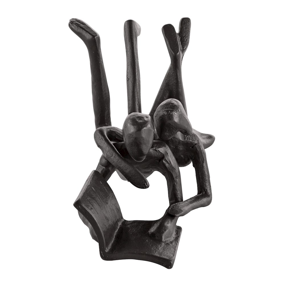 Brown Cast Iron Abstract Couple Reading Book Together Tabletop Sculpture. Picture 7