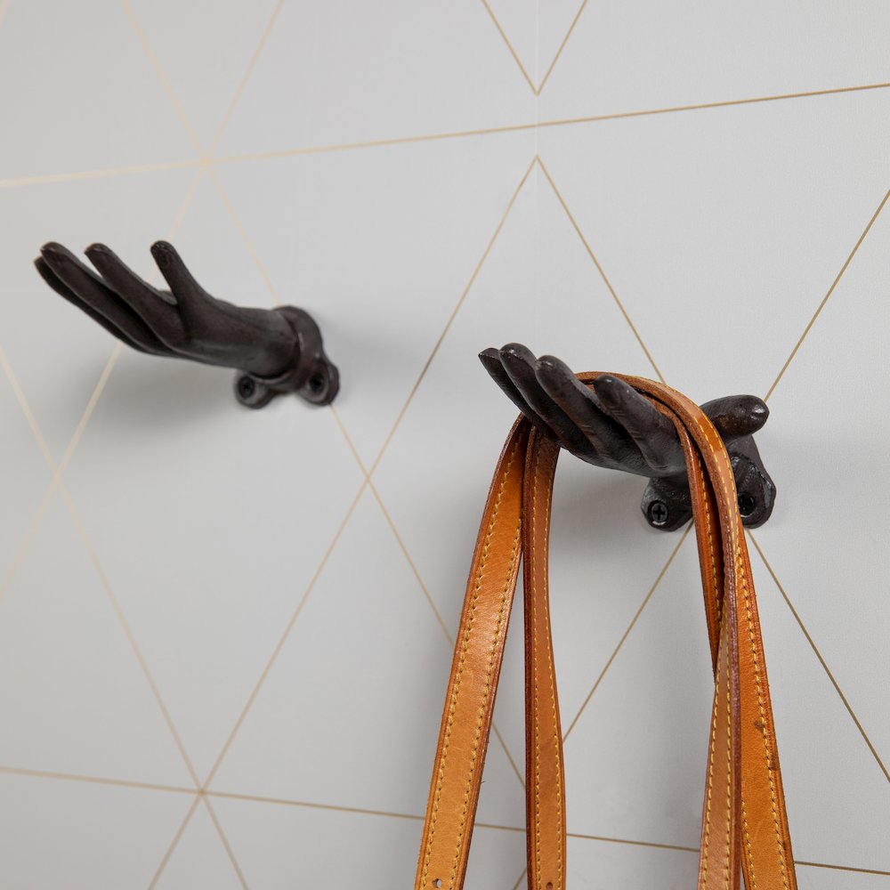 "Palms Up" Dark Brown Cast Iron Wall Mount Hook Set (Set of 2). Picture 8