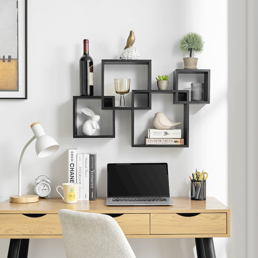Blocchetto Intersecting Cubes Wall Shelf - Horizontal/Vertical - Black. Picture 2