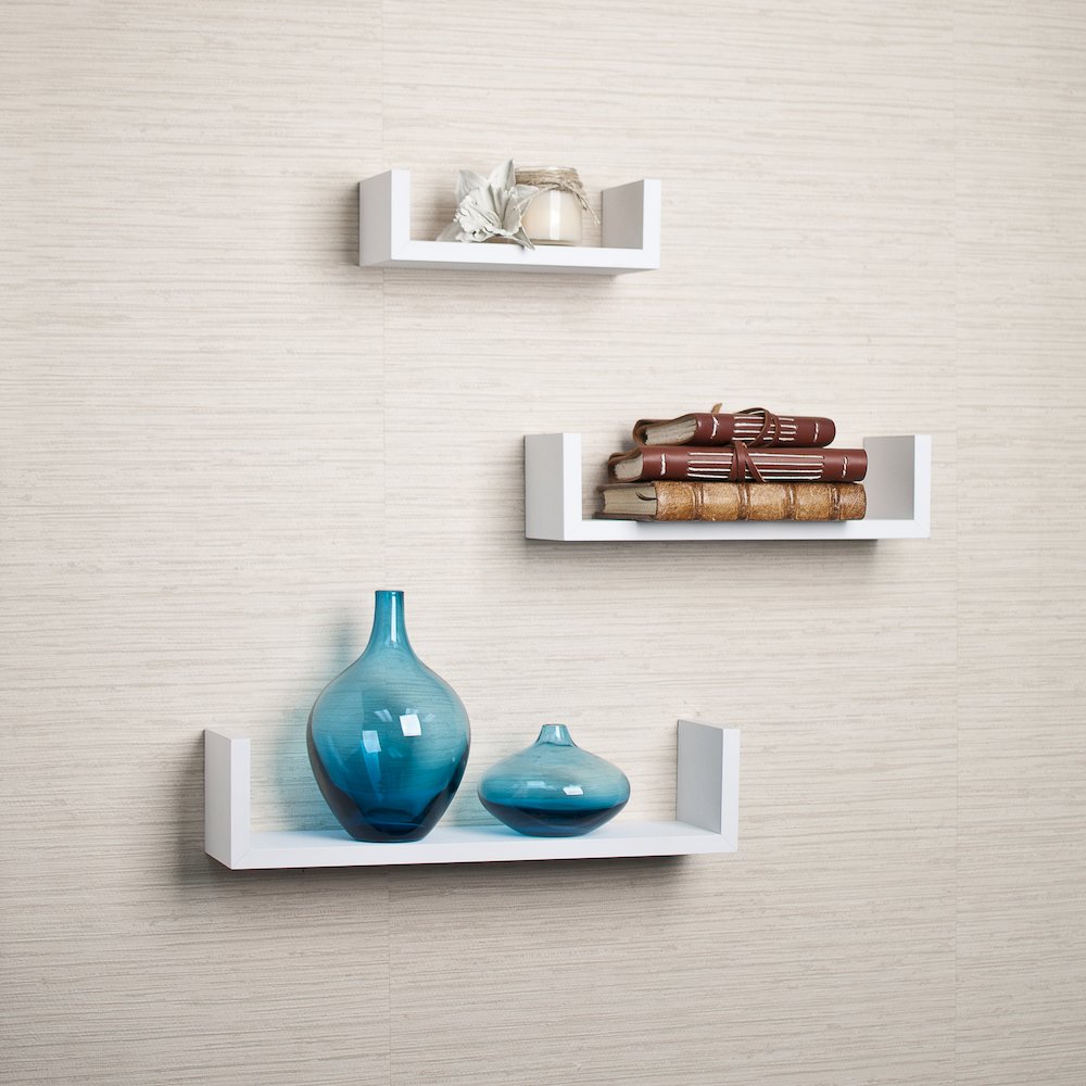 Floating 'U' Laminated White Shelves (Set of 3). Picture 2