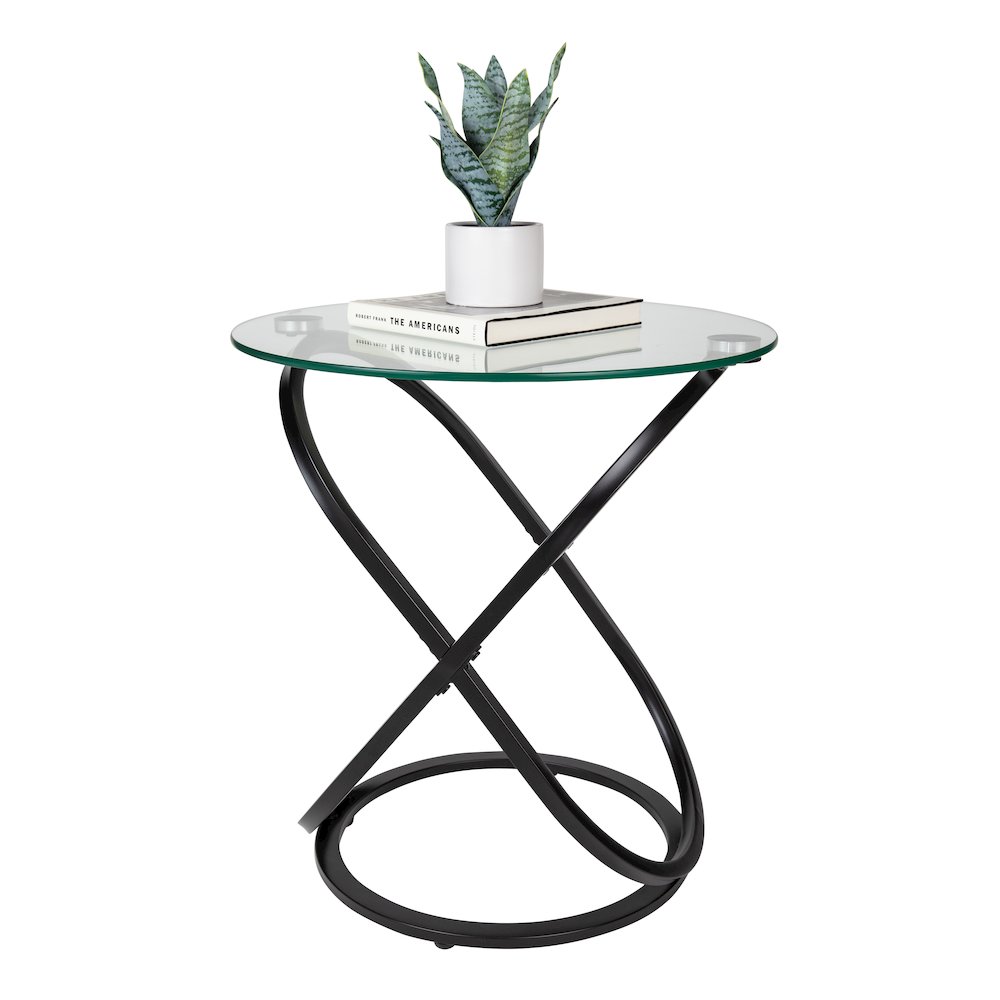 Galaxy Black and Tempered Glass Round End Table. Picture 9