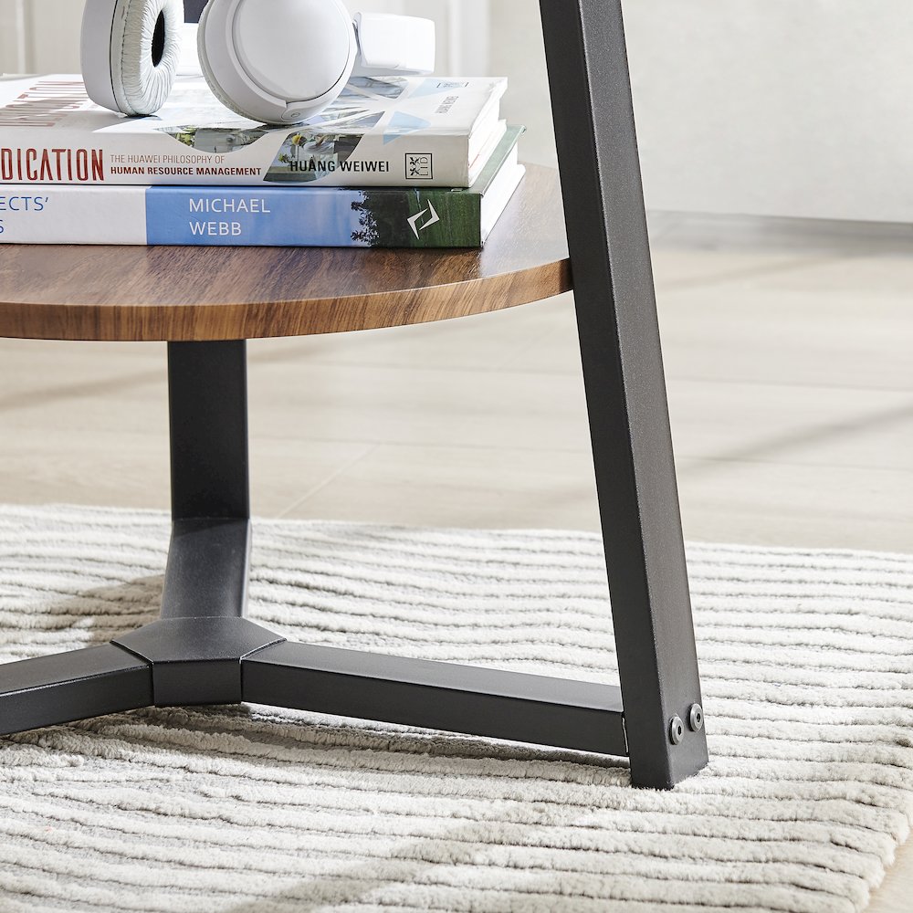 Mason Round 2-Tier Side Accent Table Raised Lip Edge Tabletop - Walnut/Black. Picture 11