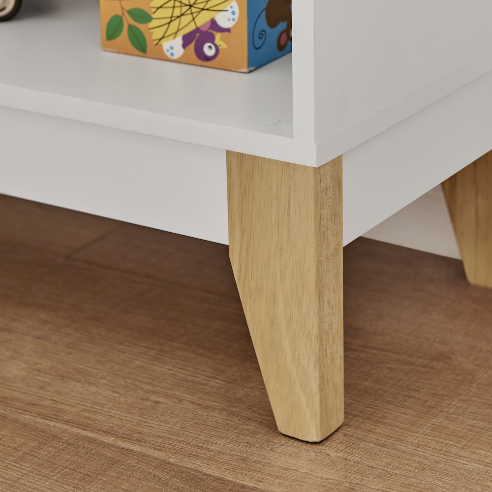 Steiner White 3-Tier Kids Freestanding Bookshelf - Contrasting Wood-Toned Legs. Picture 10