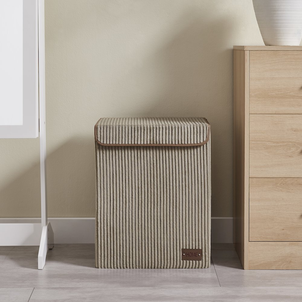 Collapsible Folding Corduroy Laundry Hamper Storage - Taupe Gray. Picture 2
