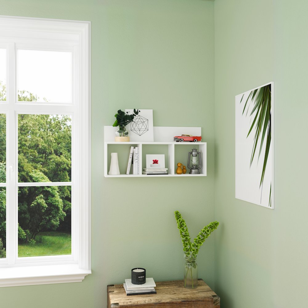 Triple Cubed Floating Cubby Shelf with Ledge - White. Picture 4