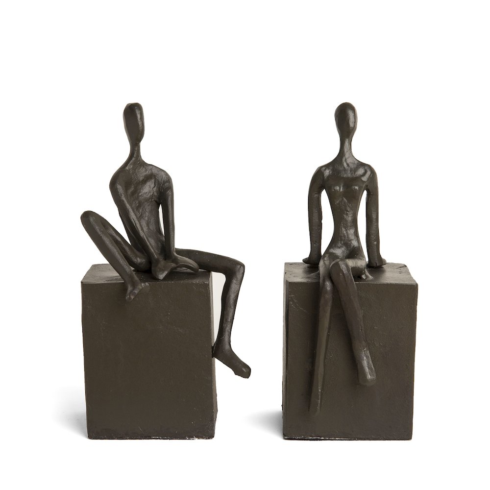 Bookend Set with Man and Woman Sitting on a Block. Picture 7