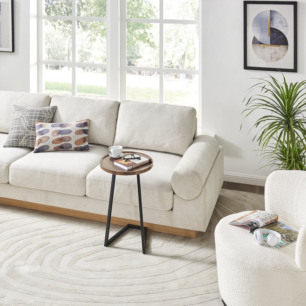 Addison Round Raised Lip Edge Angled Couch-Side Accent C-Table - Walnut/Black. Picture 7